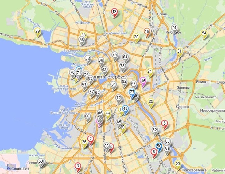На фотографии выше - карта, на которой отмечены места расположения наиболее известных городских кладбищ. Места расположения наиболее известных городских кладбищ