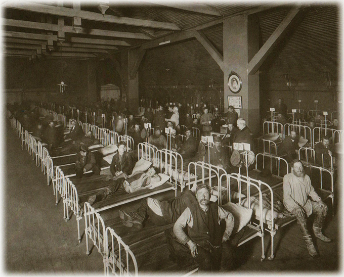  Гостиница для рабочих в помещении бывшего Стеклянного завода Петербургского общества трезвости. Ателье Буллы, ноябрь 1909 года.