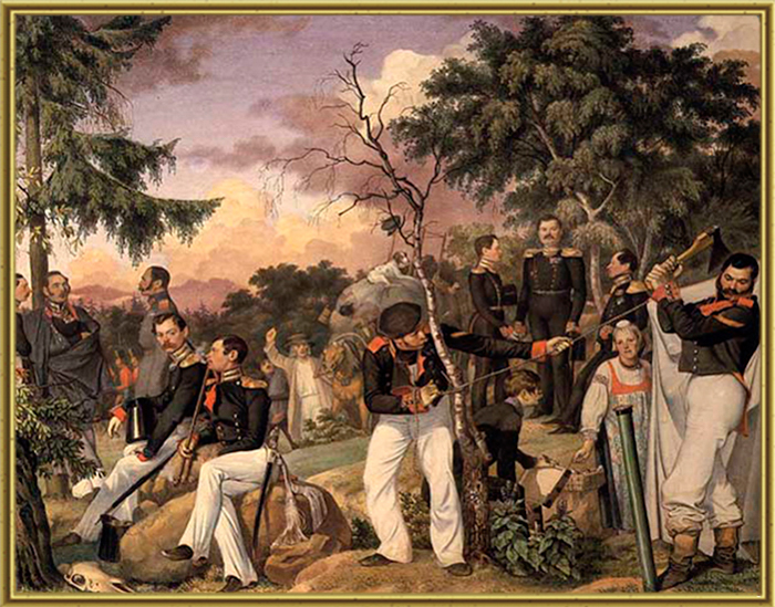 Федотов П.А. Бивуак лейб-гвардии гренадерского полка (установка офицерской палатки). 1843.